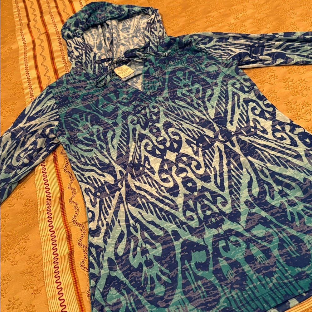 The Balance Collection by Marika Blue and Green Patterned Hoodie, Lightweight, M